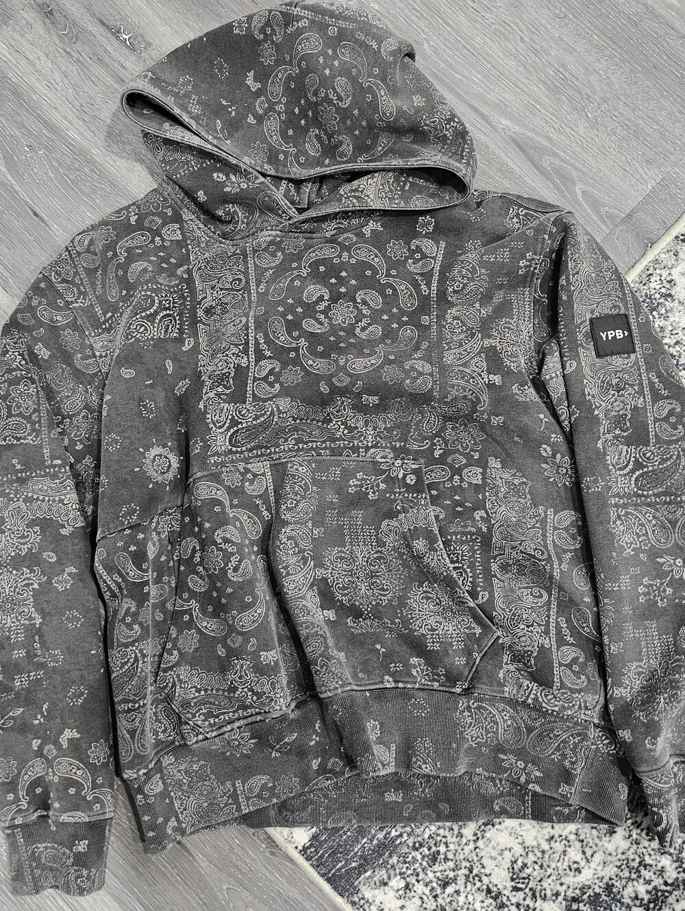 YPB Black Bandana-Print Pullover Hoodie